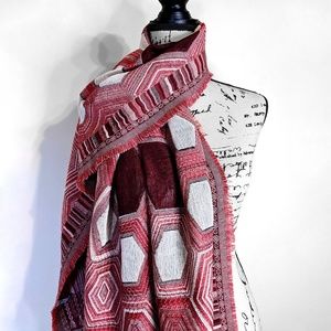Burgundy Geometric Tapestry Style Scarf
